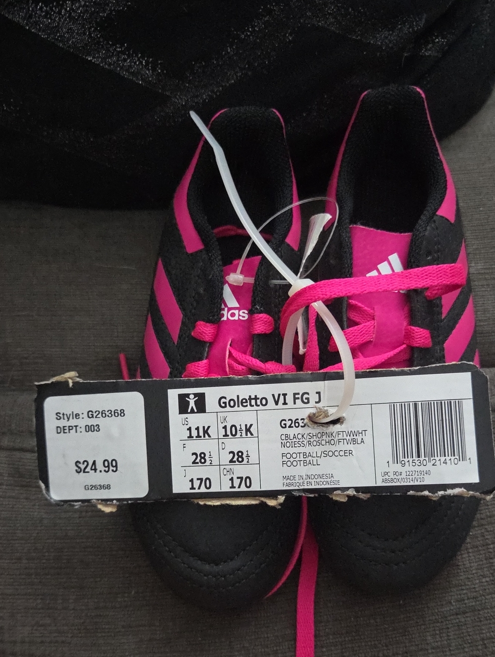 Adidas Kids' Goletto VI FG J Soccer Shoes - Black & Pink Size 11K